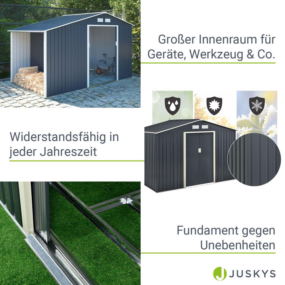 GERÄTESCHUPPEN XL mit Holzunterstand - Anthrazit, Metall (277/192/191cm) - Juskys