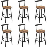 BARHOCKER 6er Set mit Lehne, Vintagebraun - Dunkelbraun/Schwarz, Holzwerkstoff/Metall (51.5/89/51.5cm) - Woltu