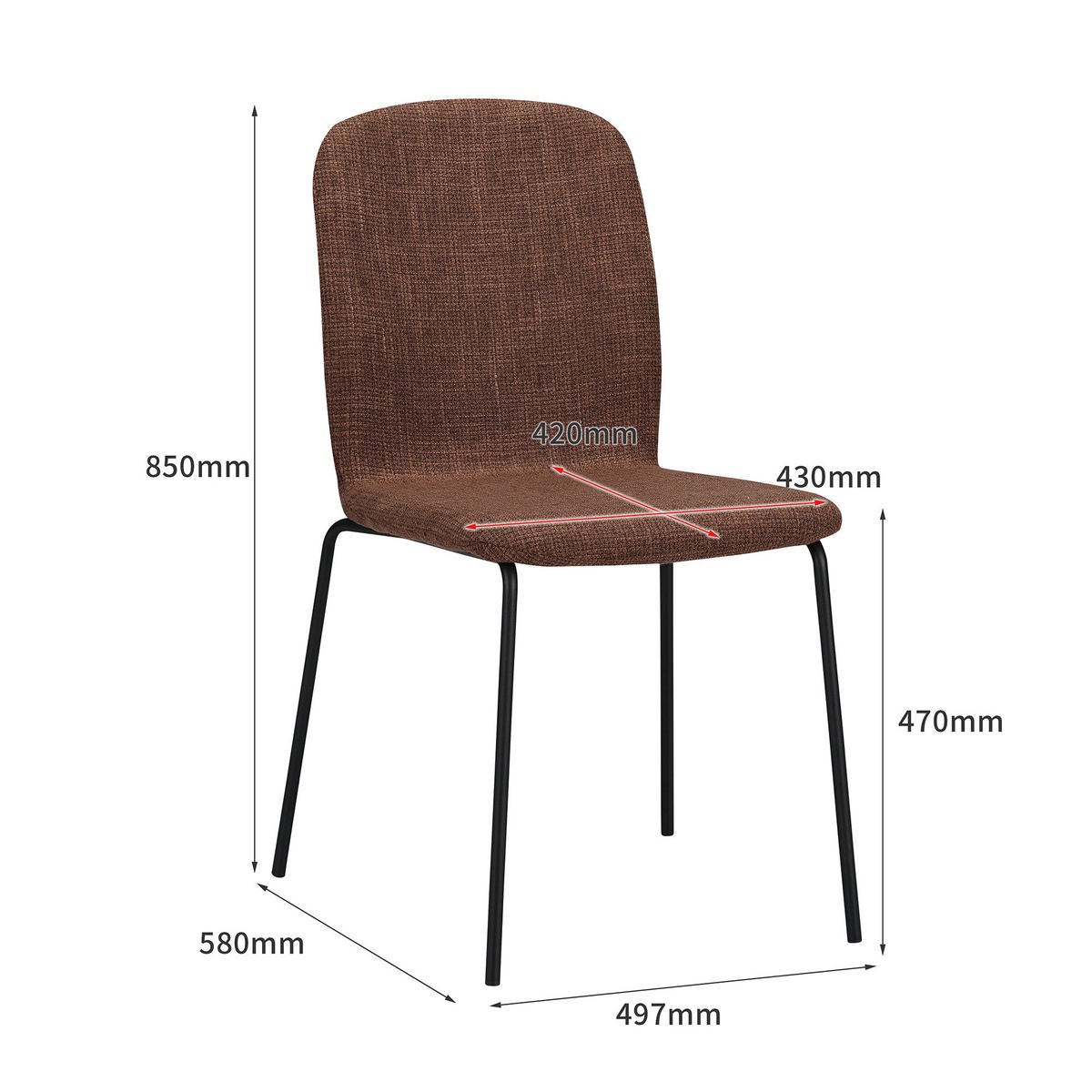 STUHL ENNA Stoffbezug Metallbeine 4er Set Braun - Braun, Textil/Metall (50/85/58cm) - Albatros