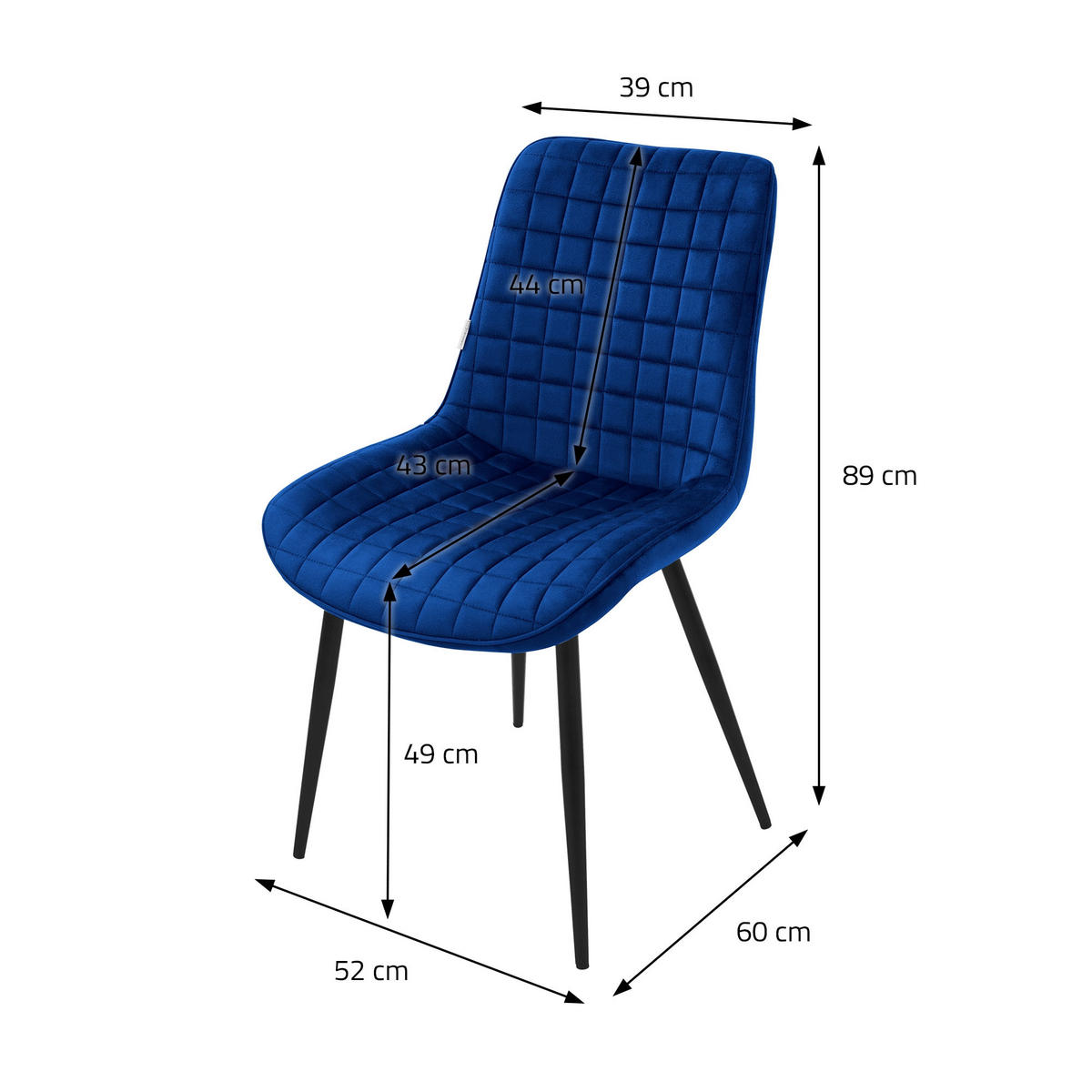 ESSZIMMERSTUHL Dunkelblau 2er Set - Dunkelblau, Metall (52/89/60cm) - ML-DESIGN