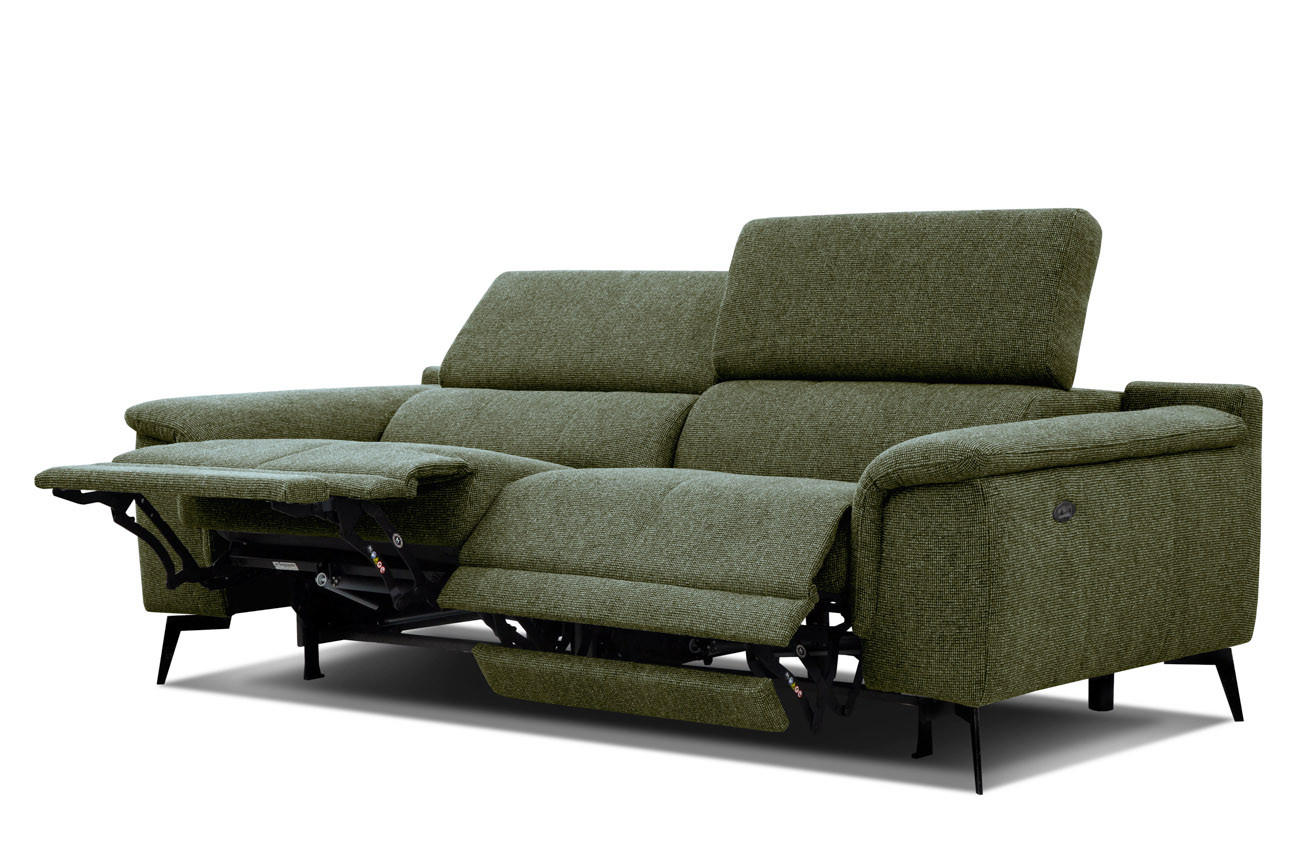 RELAXSOFA FIERO 3-Sitzer mit 2 Relaxfunktionen, olivgrün - Schwarz/Olivgrün, Holzwerkstoff/Textil (212/82/103cm) - Courtois Laville