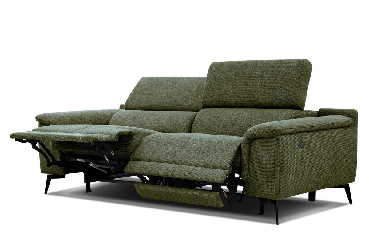 RELAXSOFA FIERO 3-Sitzer mit 2 Relaxfunktionen, olivgrün - Schwarz/Olivgrün, Holzwerkstoff/Textil (212/82/103cm) - Courtois Laville