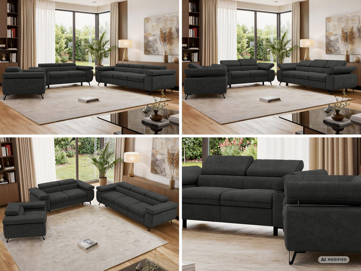 SEDACIA ZOSTAVA PETERS 1+2+3 - Tmavosivá Štruktúrovaná látka - čierna/grafitová, kov/textil (262/76/99cm) - MKS