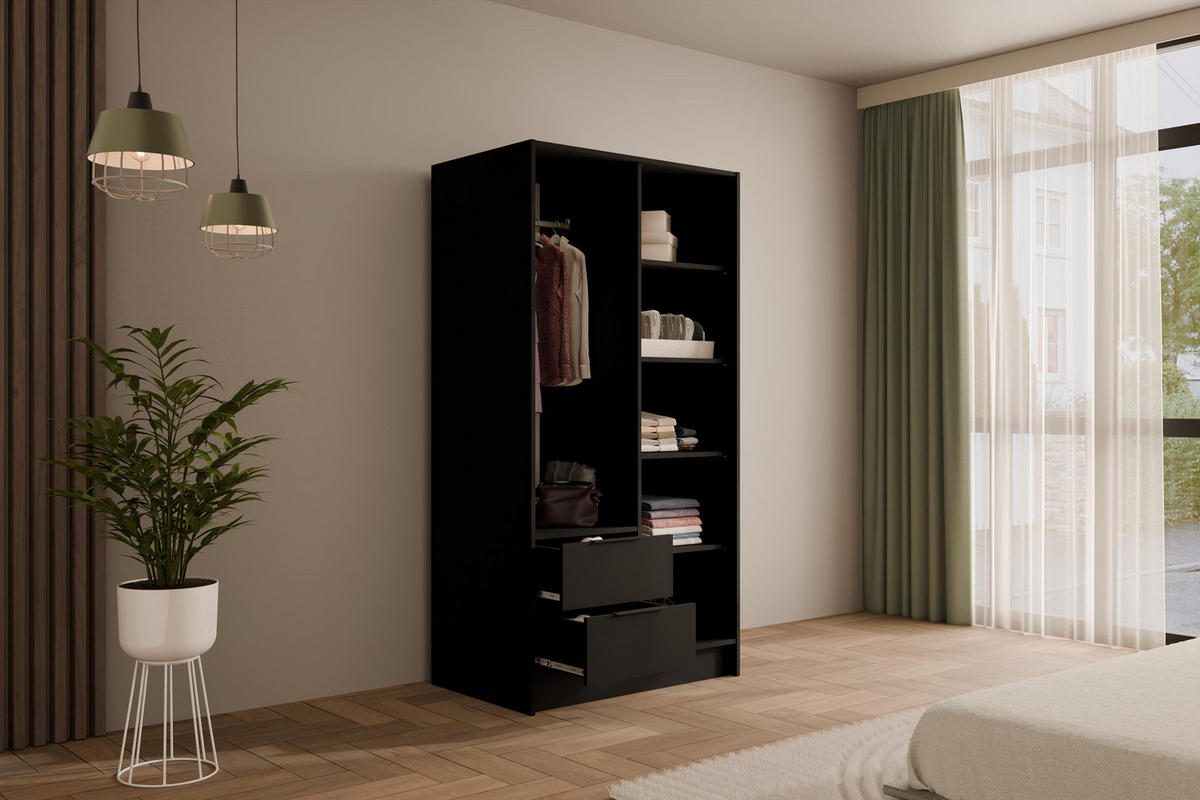 KLEIDERSCHRANK NELIA - 120 cm - Schwarz/Eiche Artisan, Holzwerkstoff (102/200/51cm) - ALTDECOR