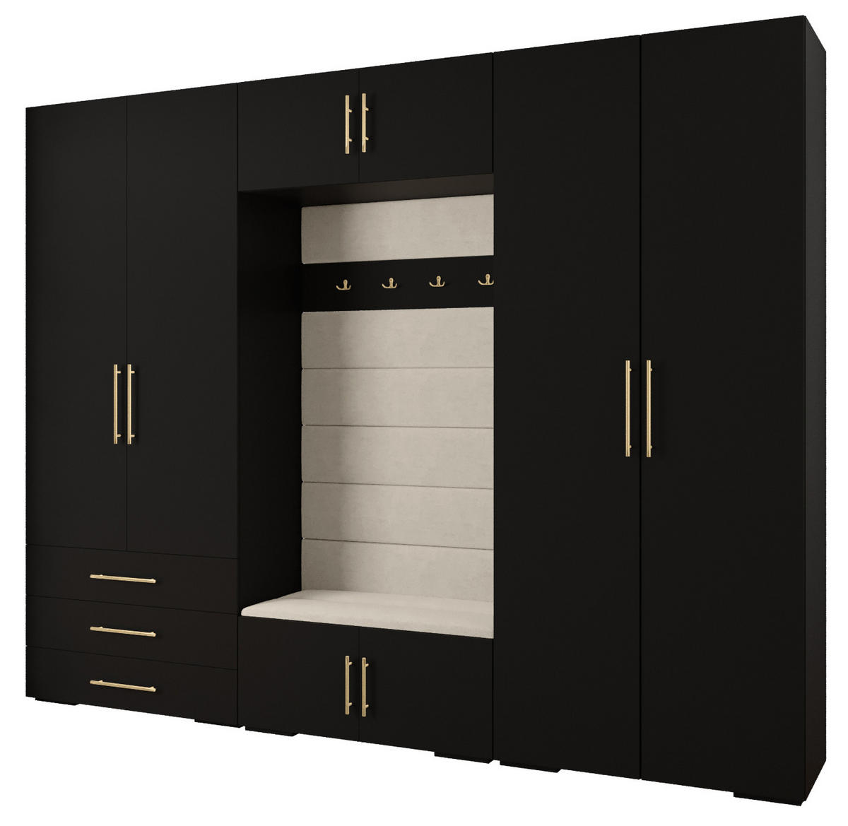 GARDEROBEN-SET 236,7/300/47 - Goldfarben/Schwarz, Holz/Kunststoff (300/236.7/47cm) - Abiks Möbel