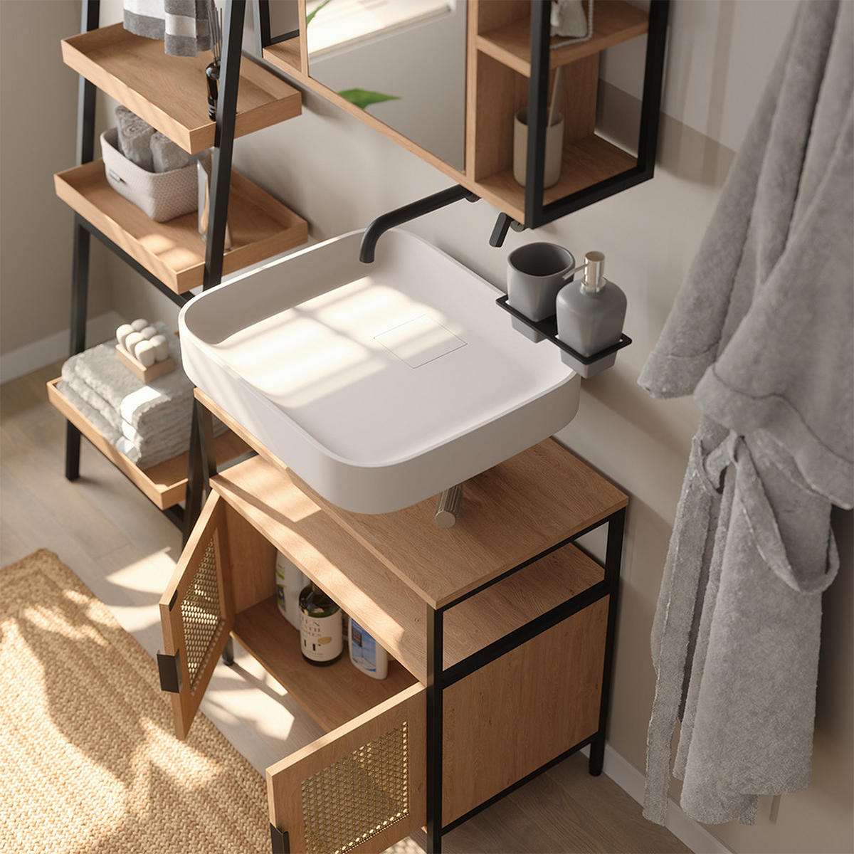 BADMÖBEL-SET Linara, Eiche, mit 2 Teilen - Eichefarben, Holzwerkstoff (60/59/35cm) - Vicco