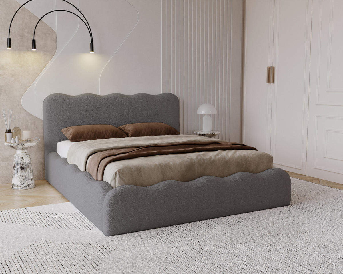 POLSTERBETT 180x200 Wave, Bettkasten, Boucle, Dunkelgrau - Dunkelgrau, Holz/Textil (180/200cm) - Emporius