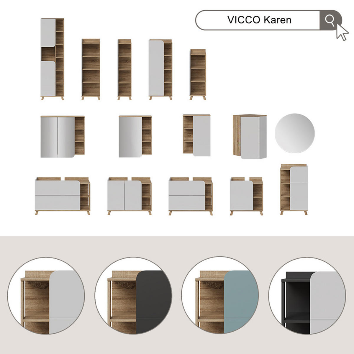 SÚPRAVA KÚPEĽŇOVÉHO NÁBYTKU Karen, biely/antracitová, 3 časti - biela/antracitová, kompozitné drevo (80/65/35cm) - Vicco