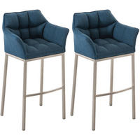 BARHOCKER 2er Set Stoff blau - Blau/Edelstahlfarben, Textil/Metall (64/110/48cm) - CLP