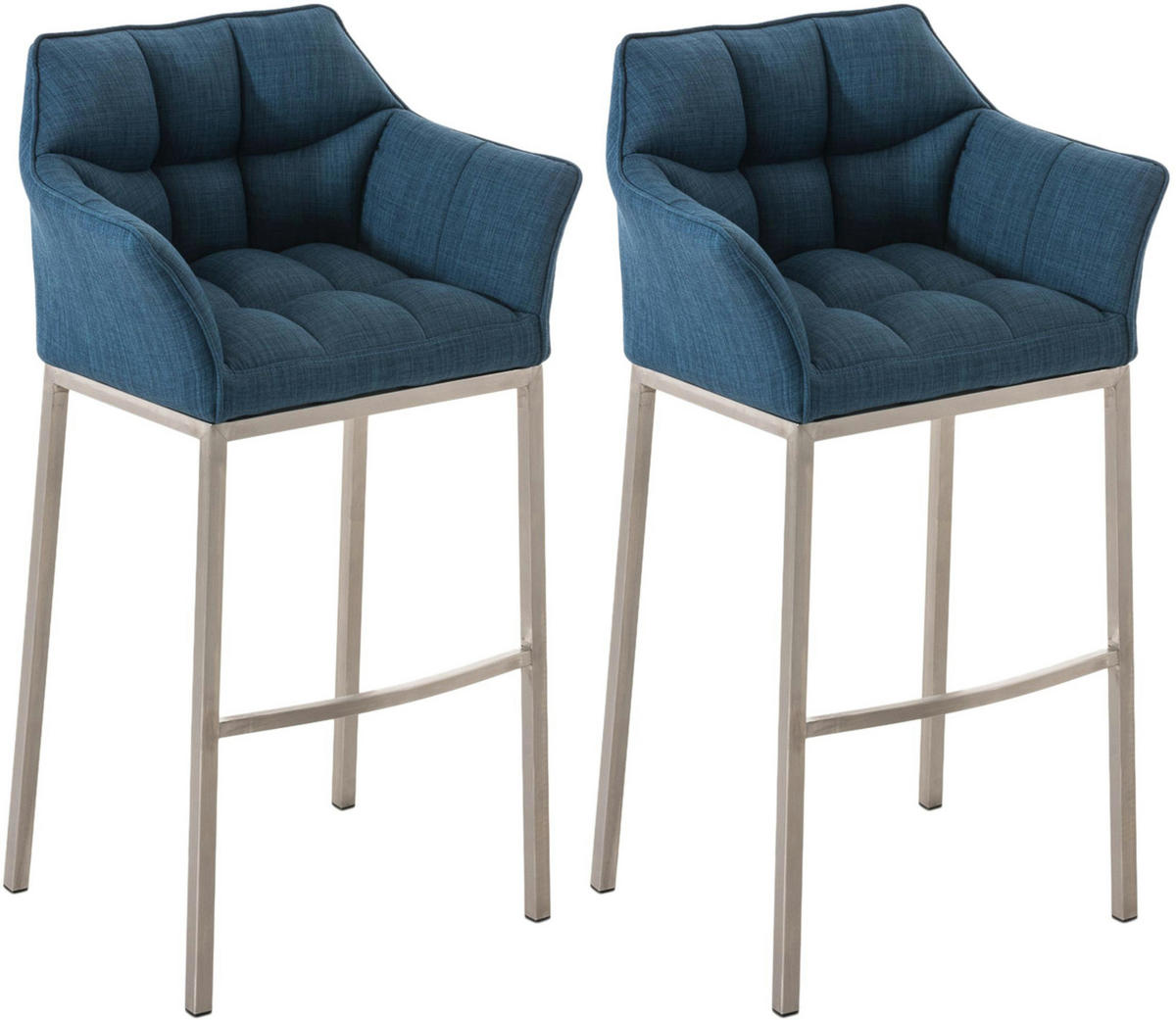 BARHOCKER 2er Set Stoff blau - Blau/Edelstahlfarben, Textil/Metall (64/110/48cm) - CLP