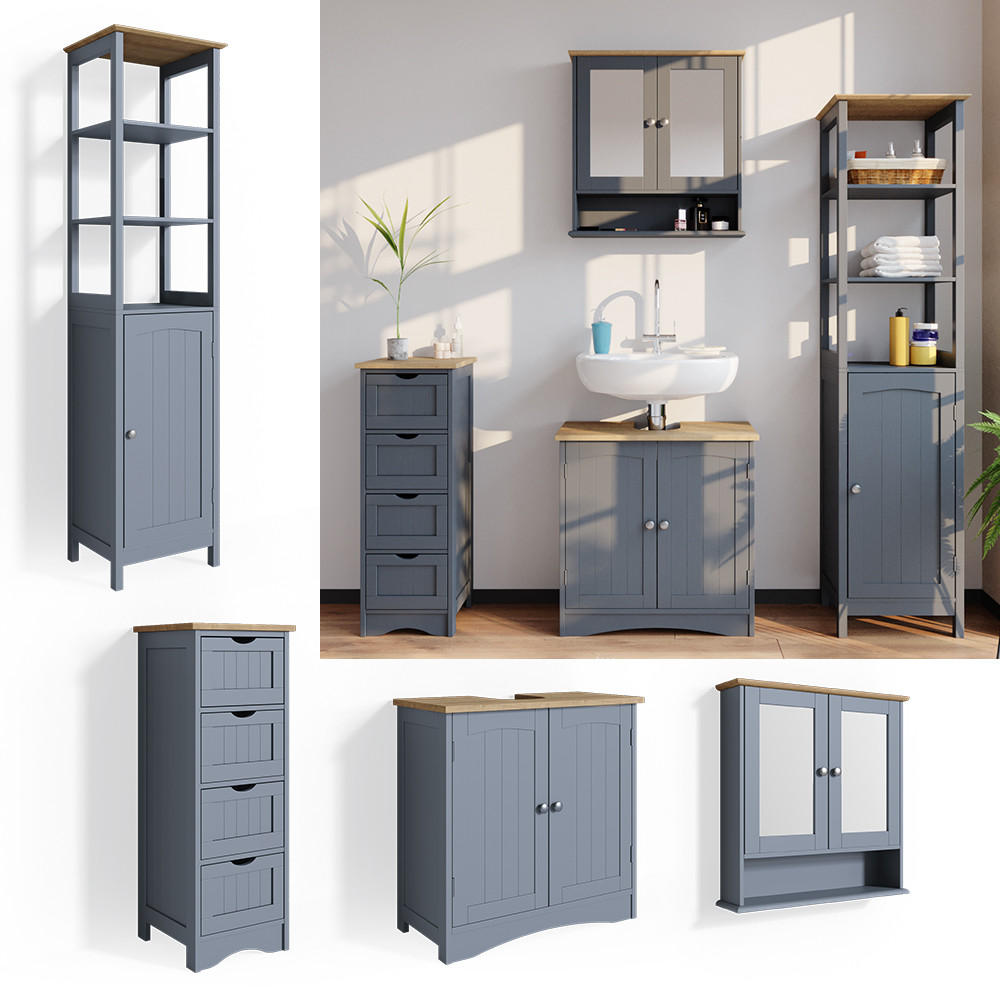 BADMÖBEL-SET Bianco Grau 4 Teile - Grau, Holzwerkstoff (60/60/30cm) - Vicco