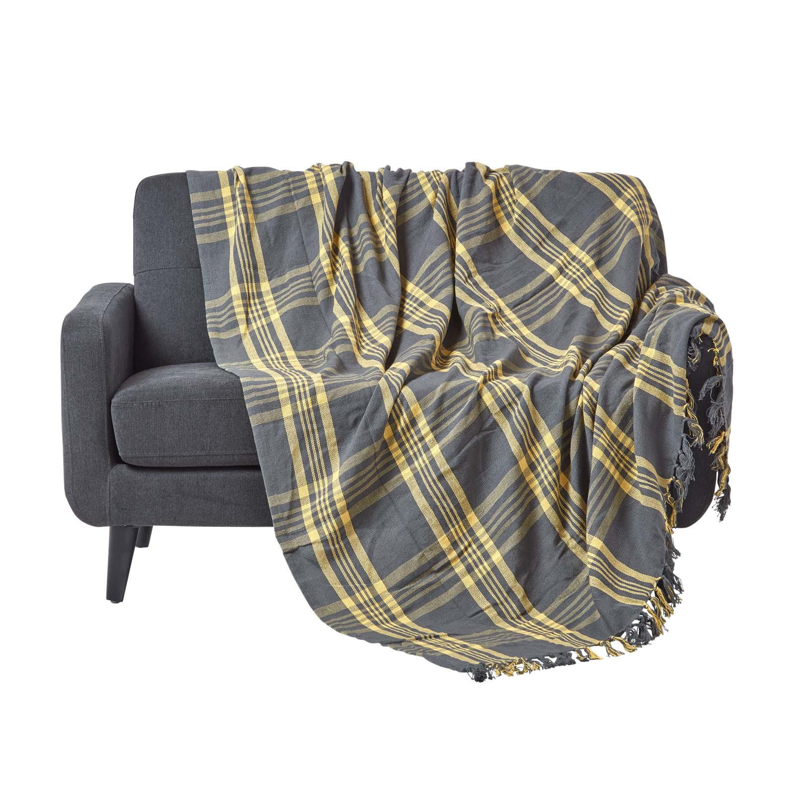 ÜBERWURF 225/255 cm, Schottenkaro, 100% Baumwolle - Gelb, Textil (225/255cm) - Homescapes