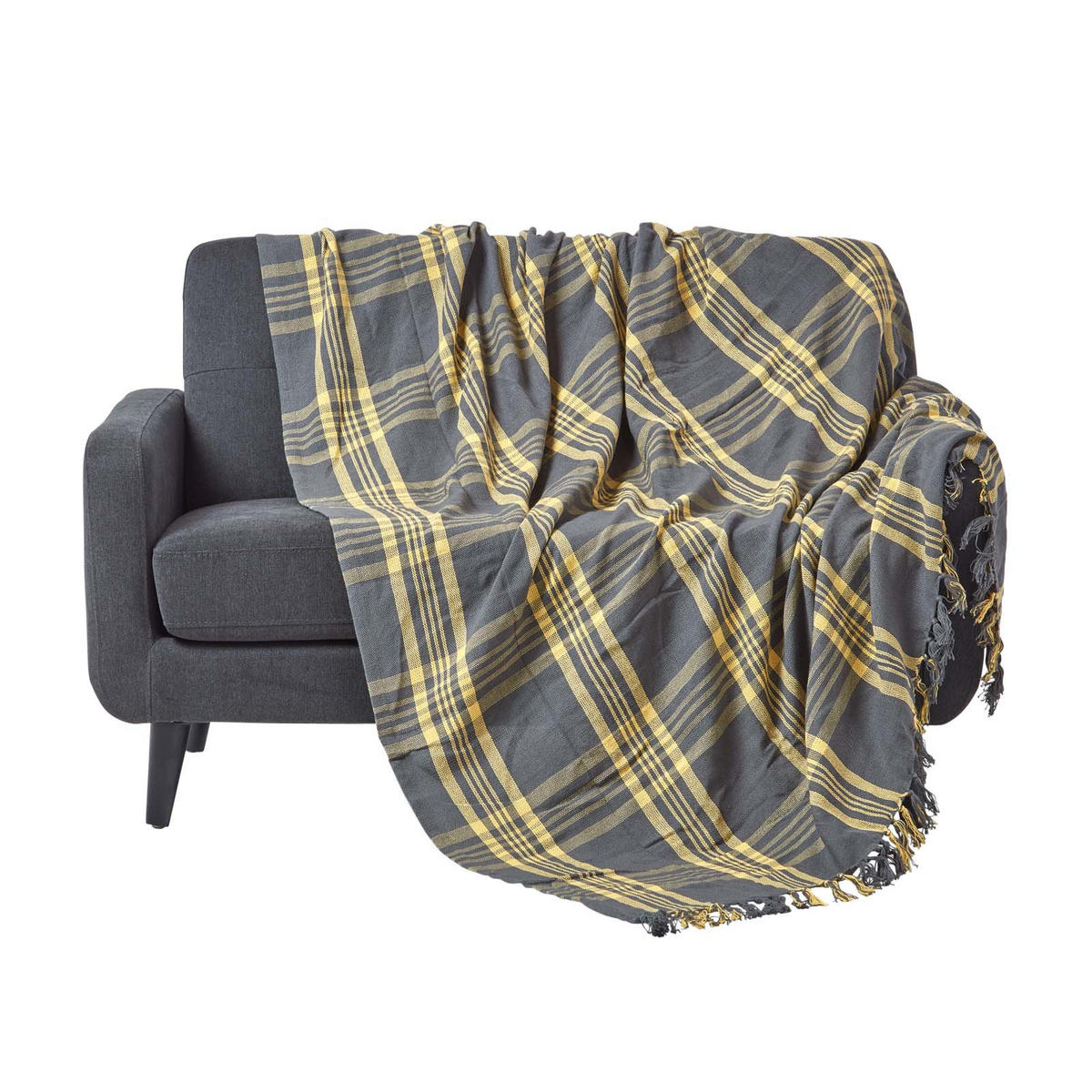 ÜBERWURF 255/360 cm, Schottenkaro, 100% Baumwolle - Gelb, Textil (255/360cm) - Homescapes