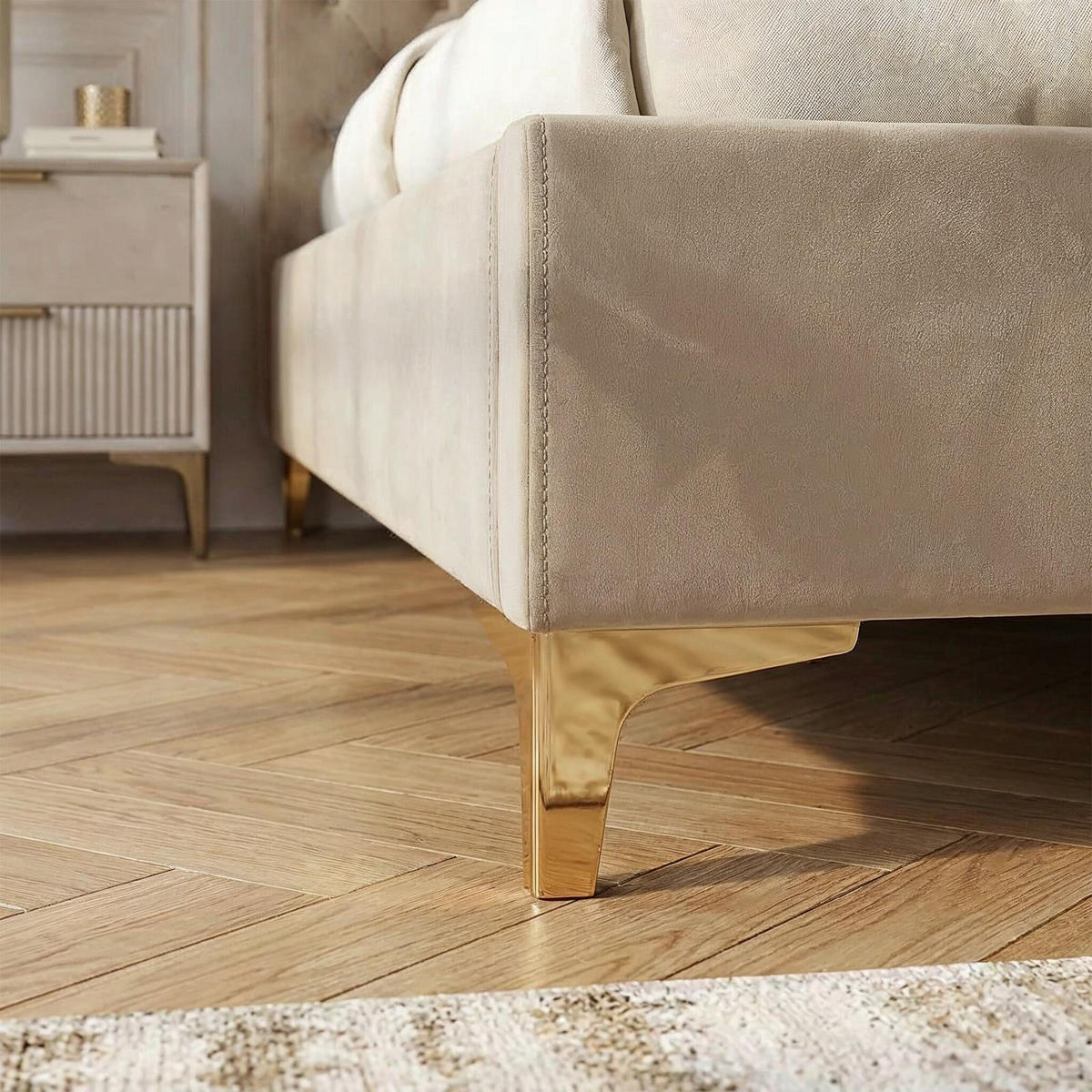 POLSTERBETT GLAMOUR 140X200 CM - Beige, Textil (140/200cm) - CARO-Möbel