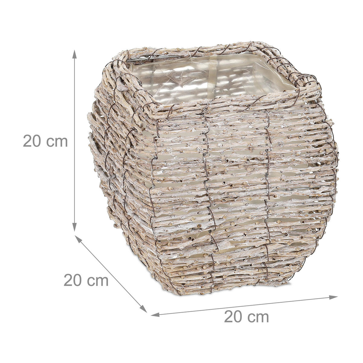 2xBLUMENTOPF - Weiß, Kunststoff/Textil (20/20/20cm) - Relaxdays