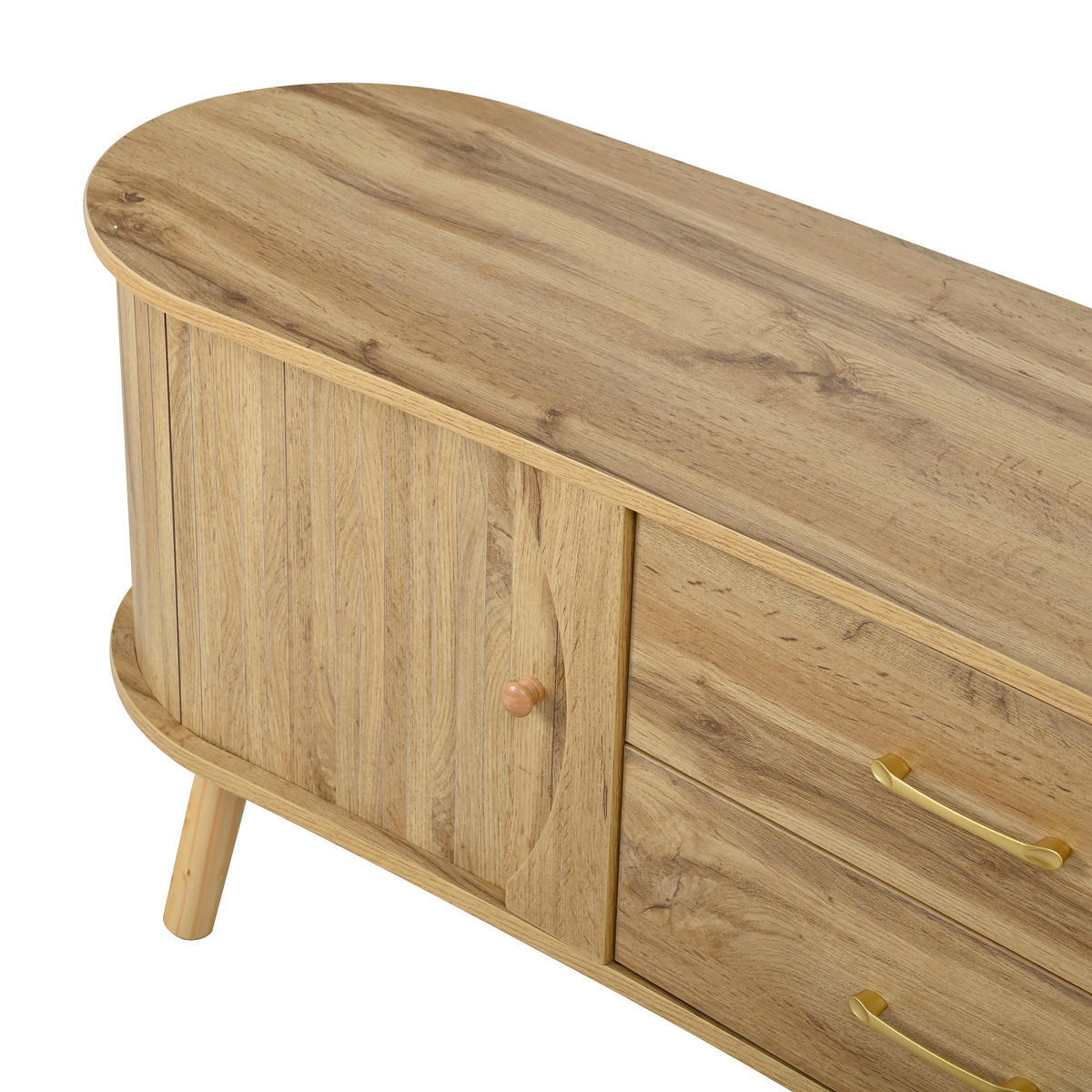 LOWBOARD in Naturfarben TV-Schrank mit Schiebetüren und Schubladen, B170/T40/H55 - Hellbraun, Holzwerkstoff (160/55/36.5cm) - STILVORA