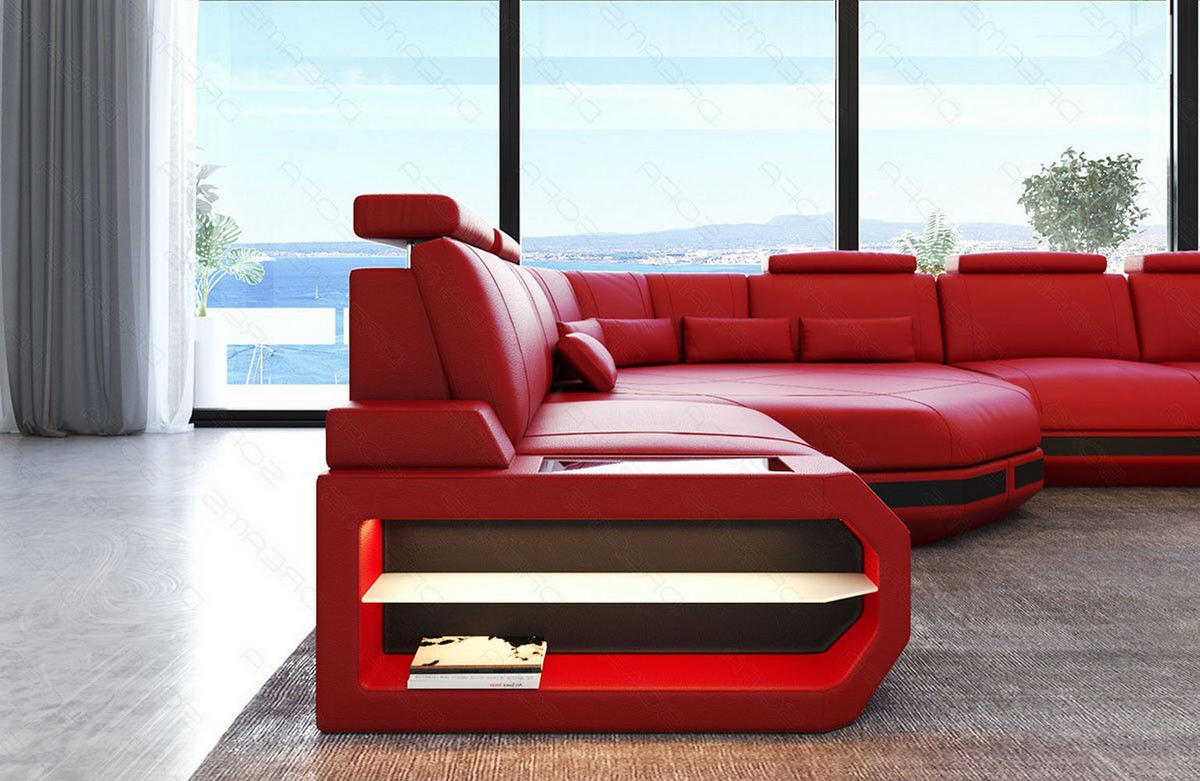 WOHNLANDSCHAFT Asti U Mini - Rot, Leder (352/93/280cm) - Sofa Dreams