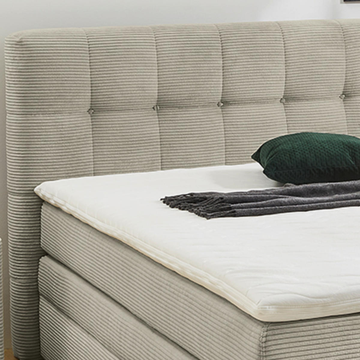 BOXSPRINGBETT 140x200 cm, 7-Zonen-Tonnentaschen-Federkernmatratze H3, Topper, Bonell-Federkern, großer Bettkasten, Cord Beige Grau / 20036 - Greige/Beige, Kunststoff/Textil (140/200cm) - luma-home