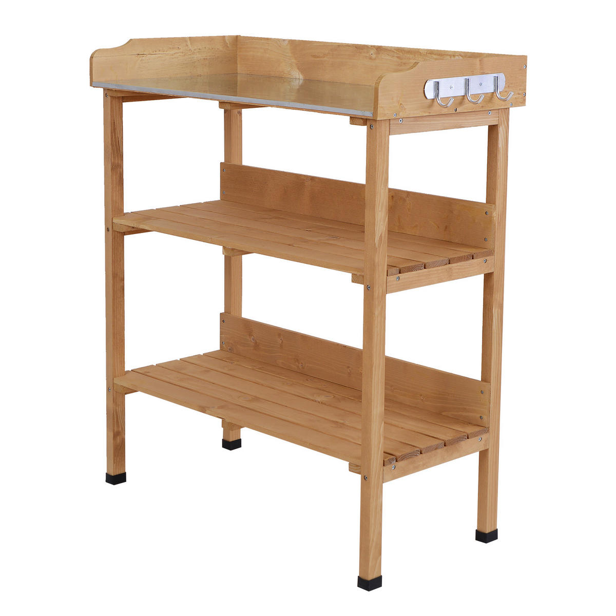 PFLANZTISCH Gärtnertisch Blumentisch mit Metall Arbeitsfläche Garten Holz Natur - Fichtefarben, Holz (76/37/89cm) - Outsunny