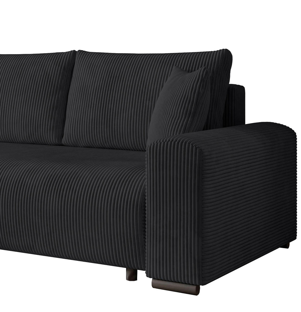 ECKSOFA Nelly mit Bettkasten und Schlaffunktion, Cordstoff in L-Form - Schwarz, Textil (270/185cm)