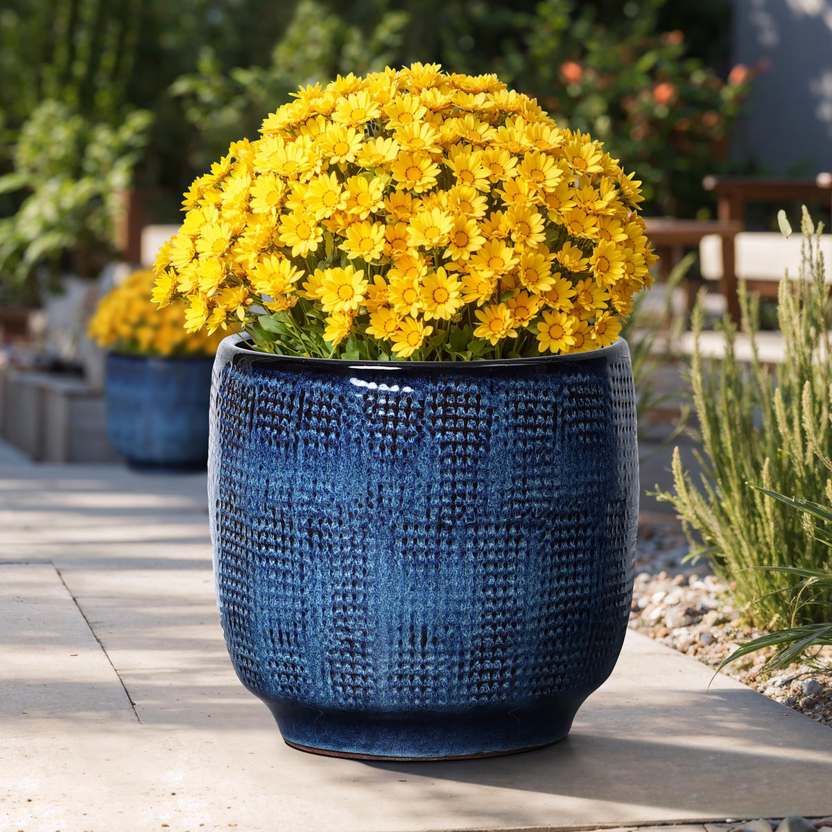 KERAMIK Blumentopf Groß, Round Übertöpfe Blau Ø30xH28 cm - Blau, Keramik (28cm) - Hometopia