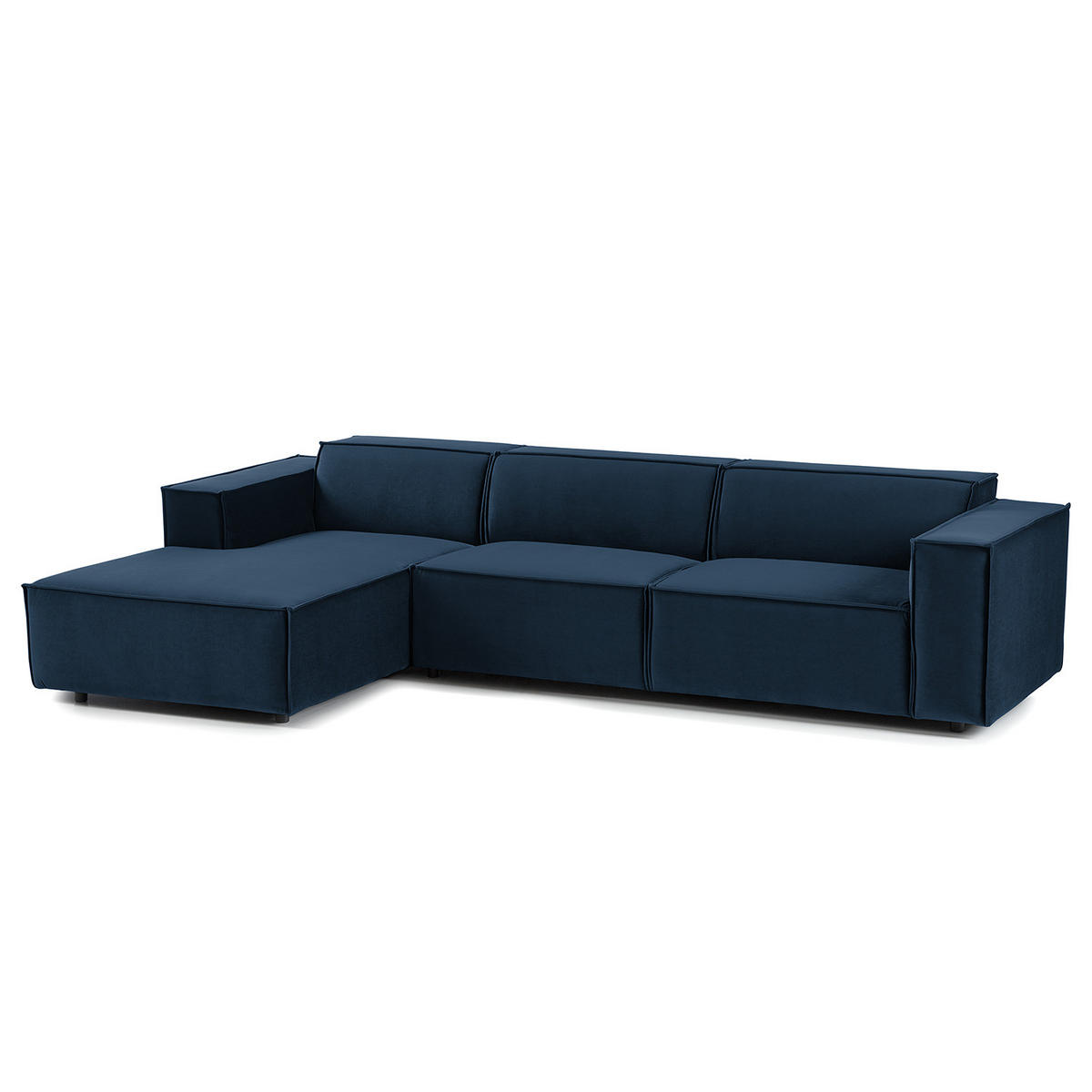 ECKSOFA mit Longchair - Schwarz/Dunkelblau, Kunststoff/Textil (294/177cm) - home24