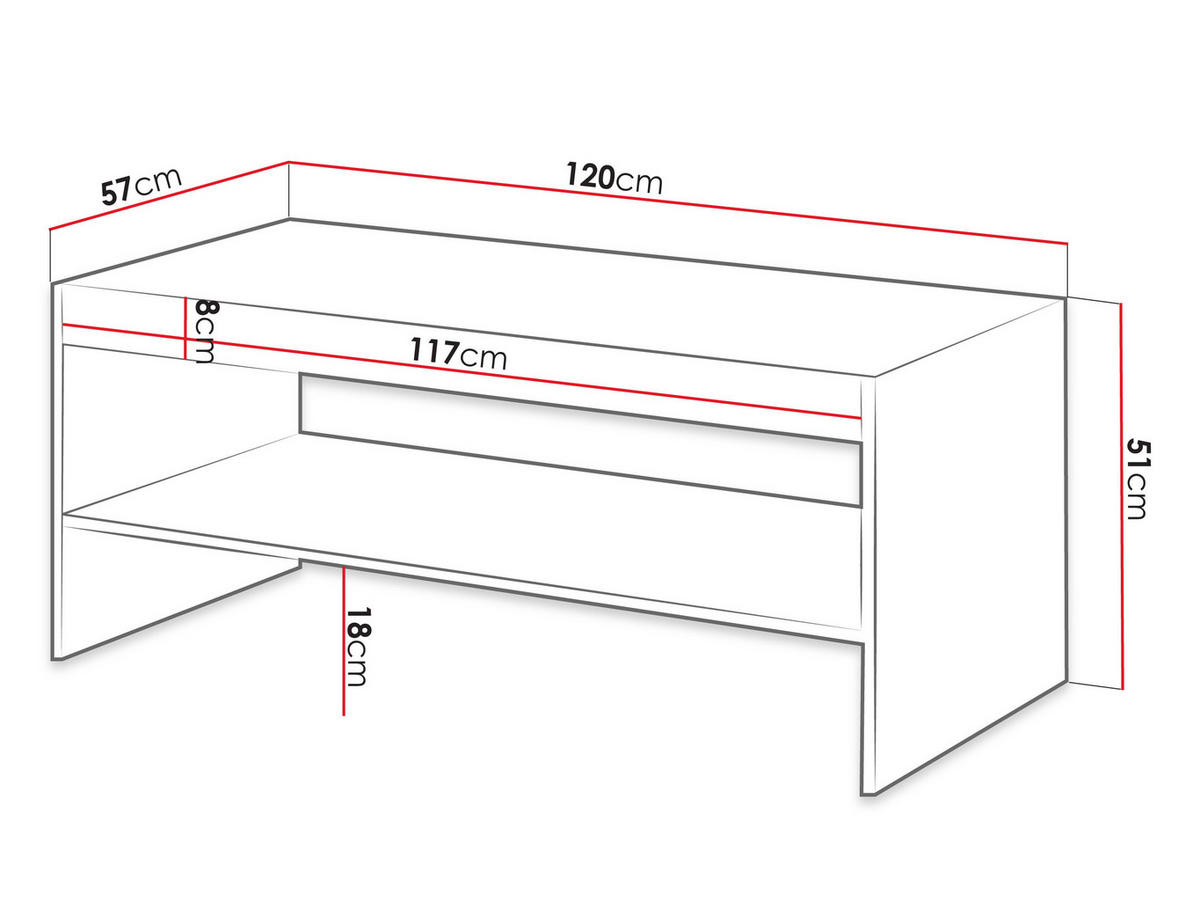 COUCHTISCH Vamos - Schwarz/Braun, Holzwerkstoff (57/120/51cm) - MIRJAN24