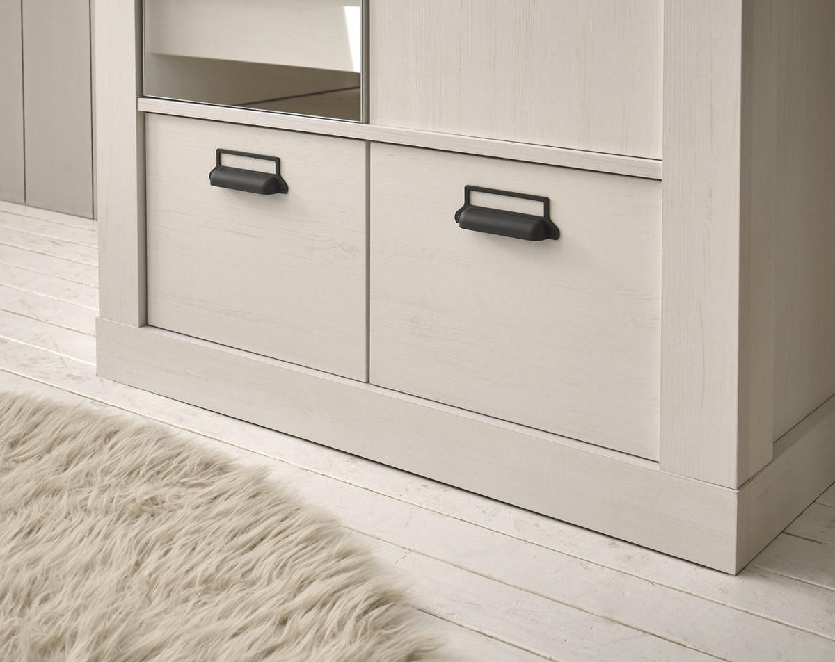 KLEIDERSCHRANK weiß Pinie, anthrazit Landhaus, Drehtürenschrank 2-türig mit Spiegel 93 x 209 cm - Anthrazit/Weiß, Holzwerkstoff/Metall (93/209/63cm) - Furn.Design
