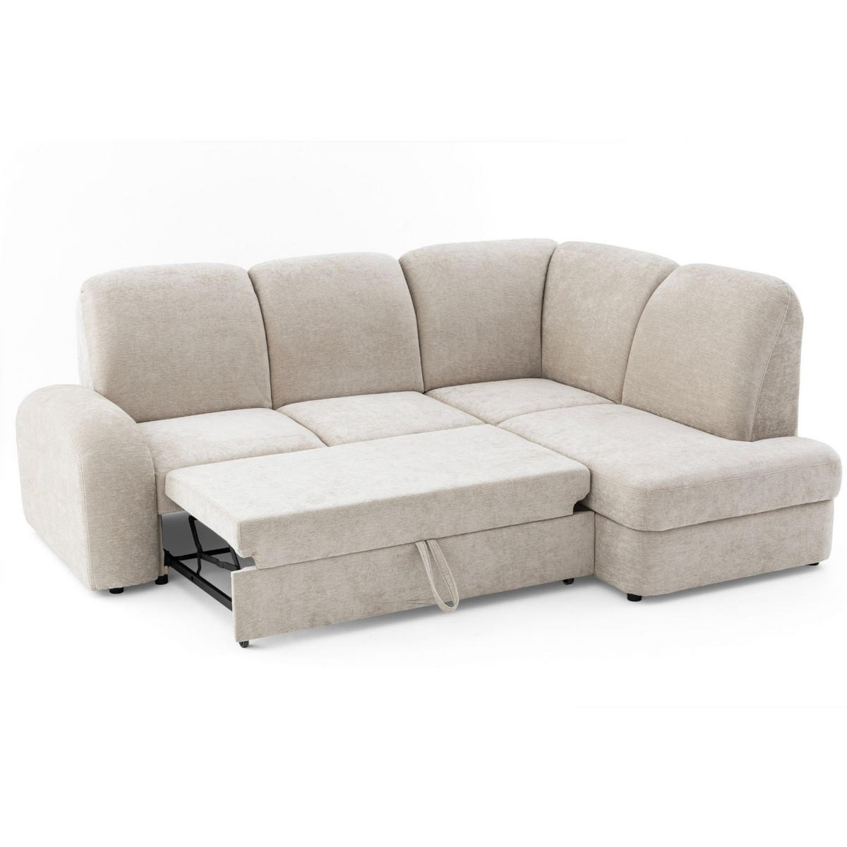ECKSOFA VIBE L Rechts mit Schlaffunktion 129x205 Chenille Beige - Beige/Schwarz, Holz/Kunststoff (250/186cm) - Muffo
