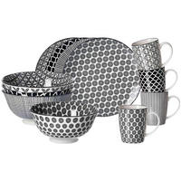 FRÜHSTÜCKSSET Takeo schwarz-weiß 12er Set - Schwarz/Weiß, Keramik (2/2/2cm) - Ritzenhoff Breker