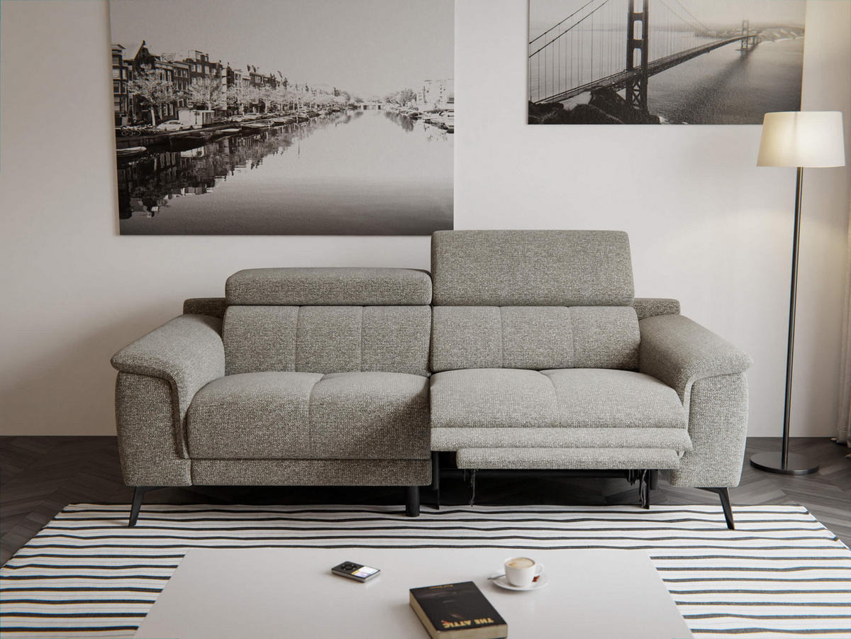 RELAXSOFA FIERO 3-Sitzer mit 1 Relaxfunktion, taupe - Taupe/Schwarz, Holzwerkstoff/Textil (212/82/103cm) - Courtois Laville