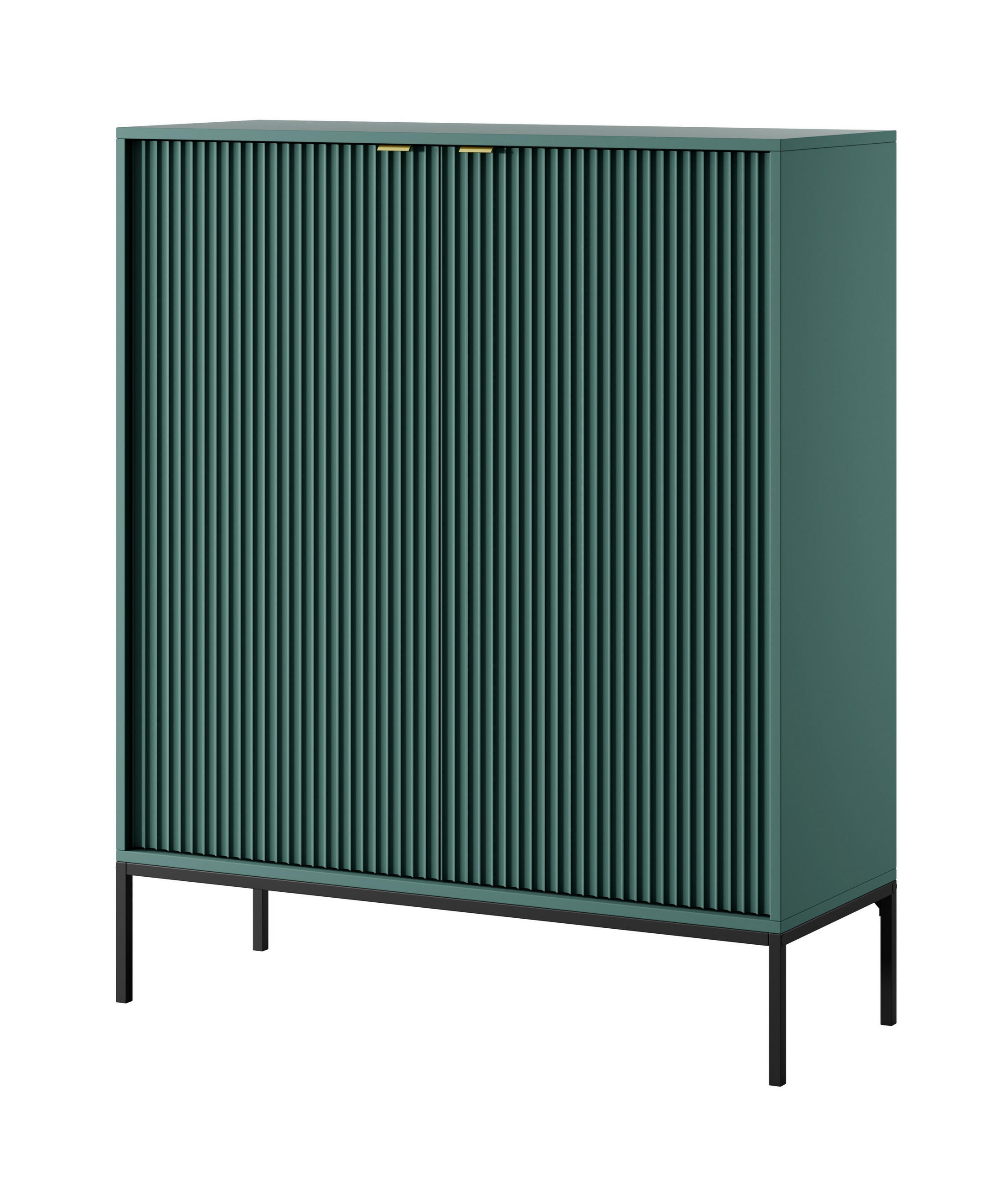 SIDEBOARD Eternas 2T Grün 104/125/39 cm – schwarze Füße, mit geriffelten Fronten - Schwarz/Grün, Holzwerkstoff (104/125/39cm) - AX Living