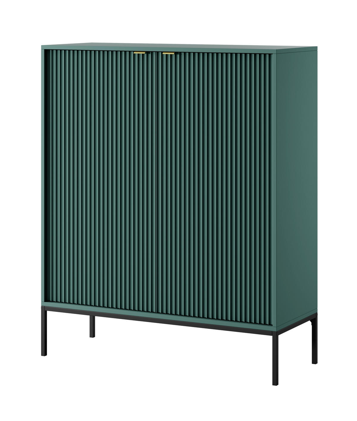 SIDEBOARD Eternas 2T Grün 104/125/39 cm – schwarze Füße, mit geriffelten Fronten - Schwarz/Grün, Holzwerkstoff (104/125/39cm) - AX Living