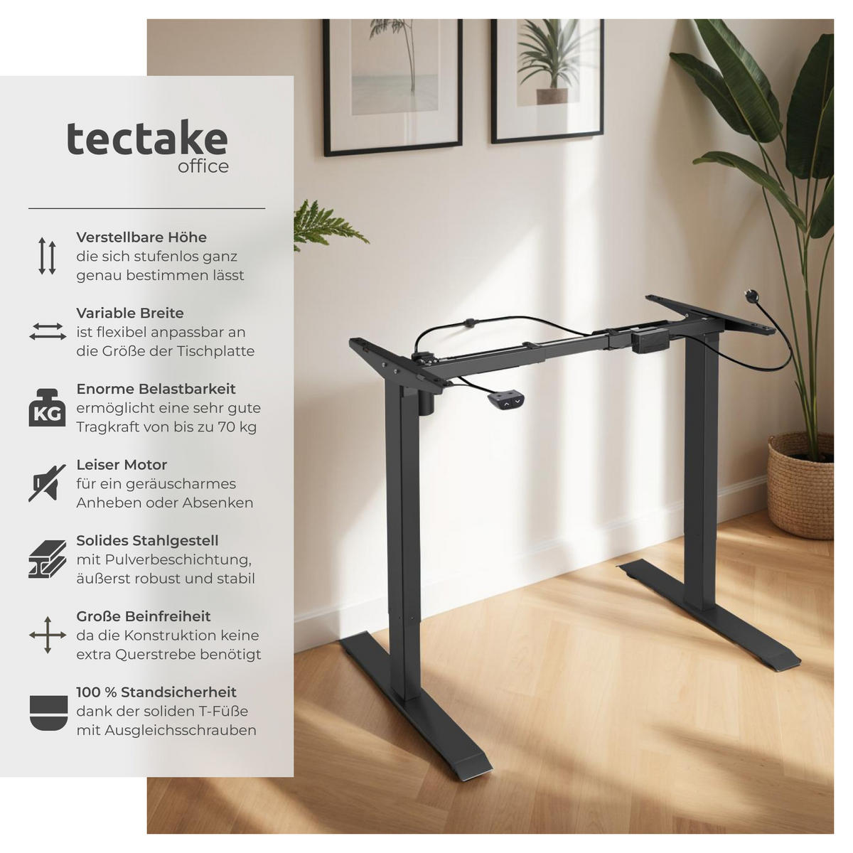 TISCHGESTELL Yannick,85 - 129 x 65 x 71 - 121 cm,schwarz - Schwarz, Metall (129/65/121cm) - tectake