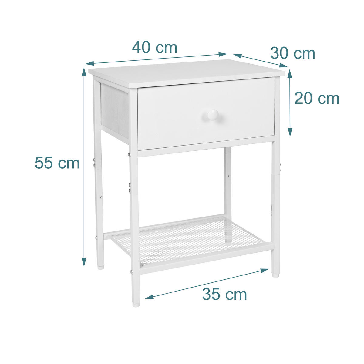 2XNACHTTISCH - Weiß, Holzwerkstoff/Textil (40/60/40cm) - Relaxdays