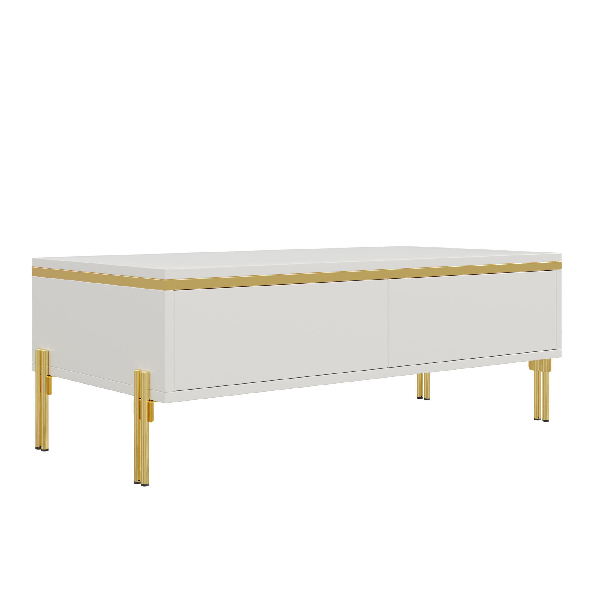 COUCHTISCH 100/50/36 cm in Weiß Hochglanz mit Doppelschubladen - Weiß, Holzwerkstoff (100/50/36cm) - Flora Grace
