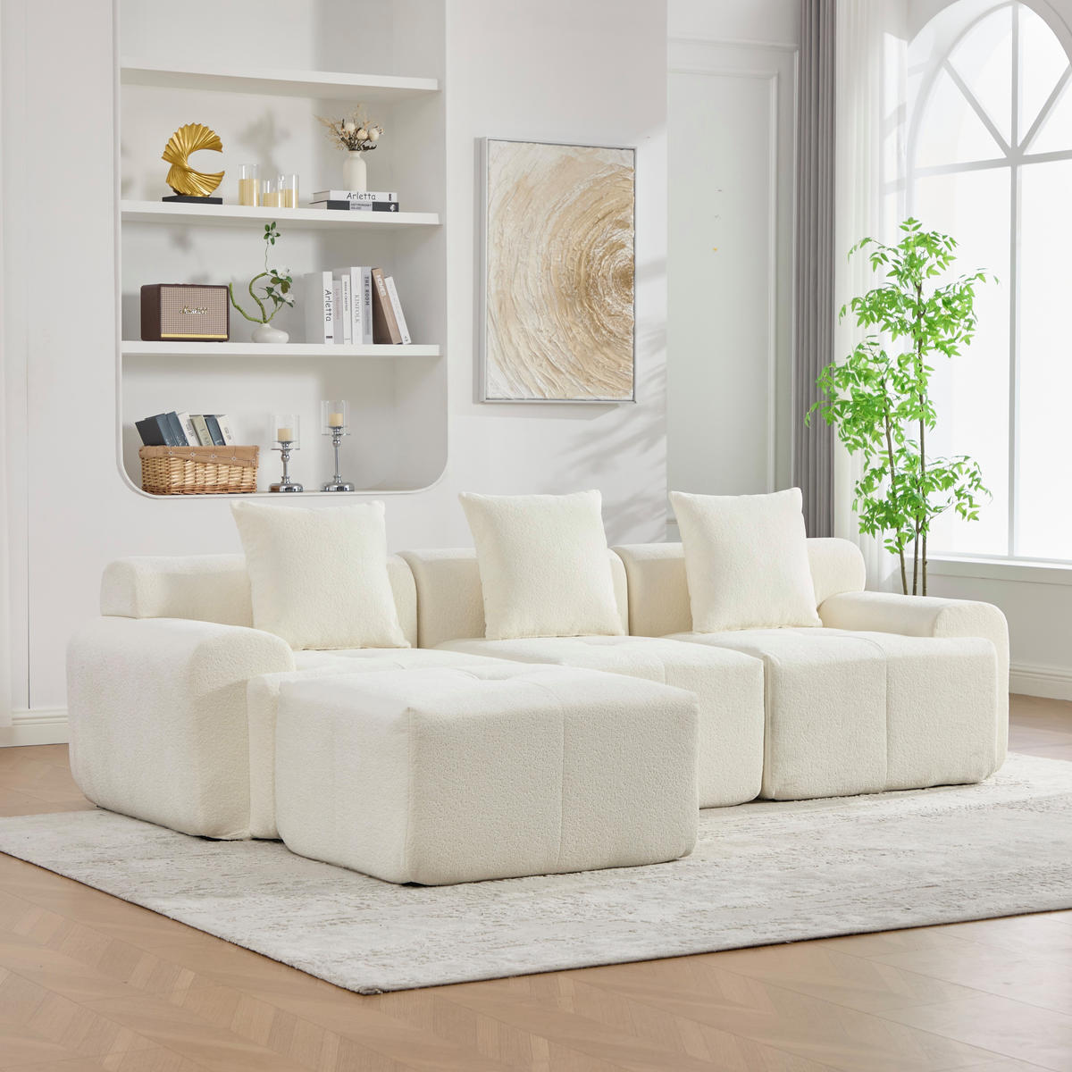 ECKSOFA Cord Beige ohne Montage - Weiß, Textil (261/164cm) - WISHDOR