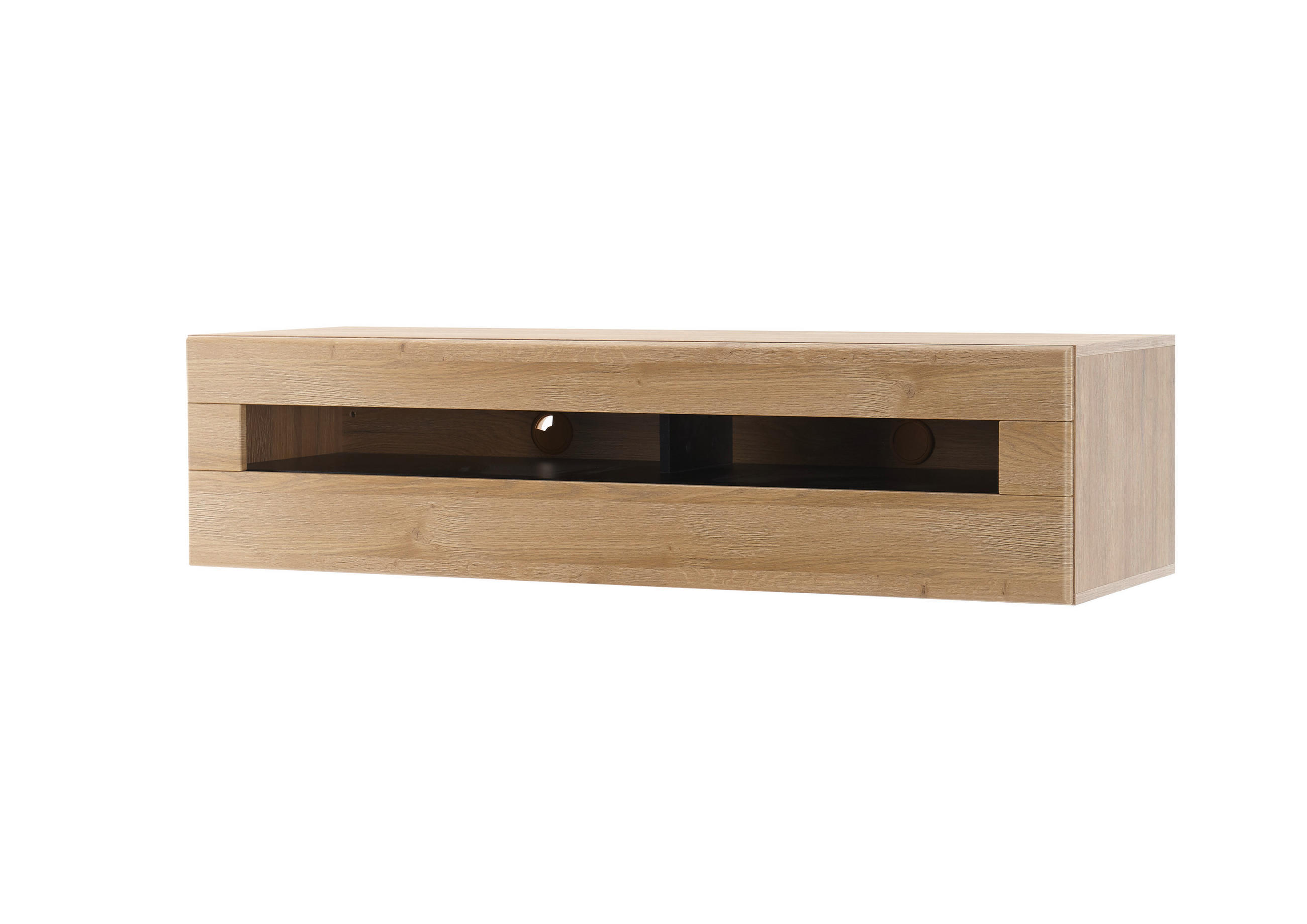 LOWBOARD M14 Schwarz Hochglanz & Grandson Oak hell 140/35/48 cm breit hängend - Eichefarben, Holzwerkstoff (140/35/48cm) - Livojo