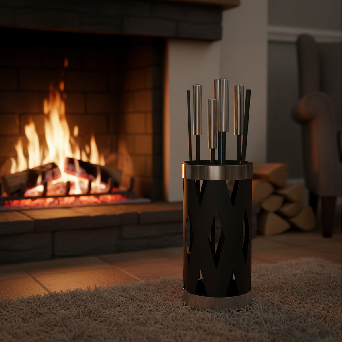 5-TLG.KAMINBESTECK-SET - Multicolor, Metall (17/35/17cm) - Relaxdays