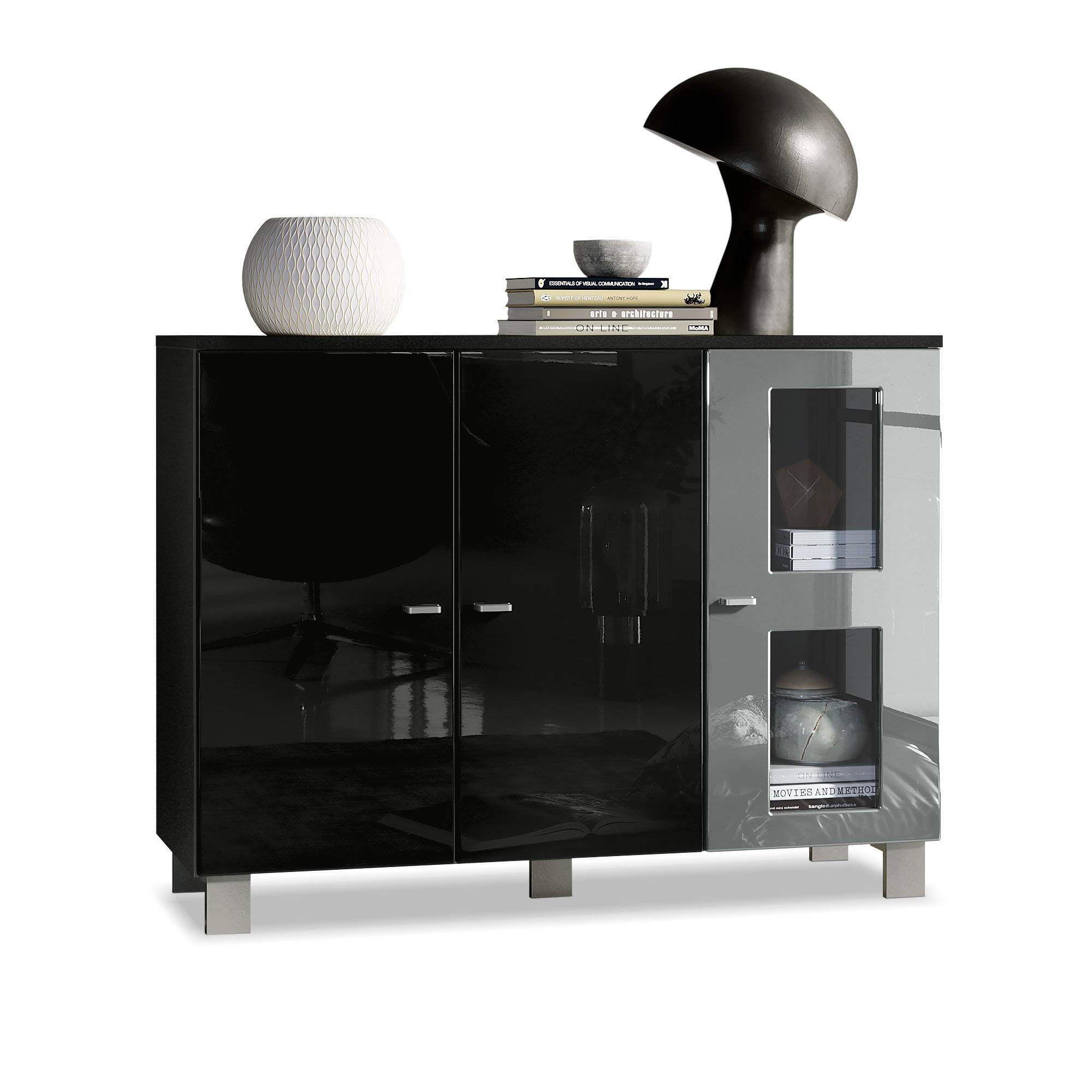 SIDEBOARD Denjo Tür in Grau Hochglanz - Grau, Holzwerkstoff (107/81/35cm) - Vladon