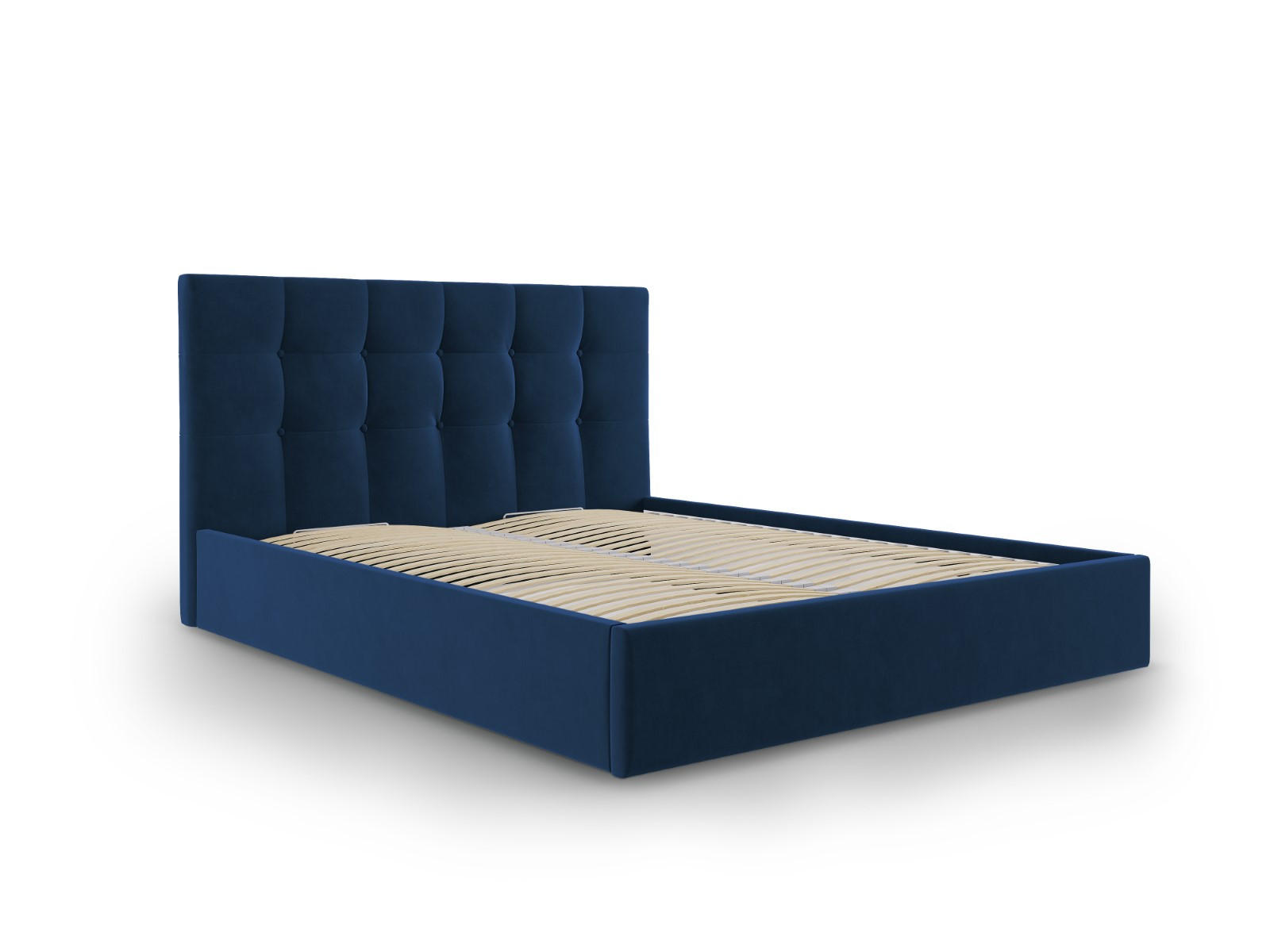 BETT mit Bettkasten und Kopfteil Phaedra aus Samt königsblau 180x200cm - Dunkelblau, Textil (180/200cm) - Micadoni