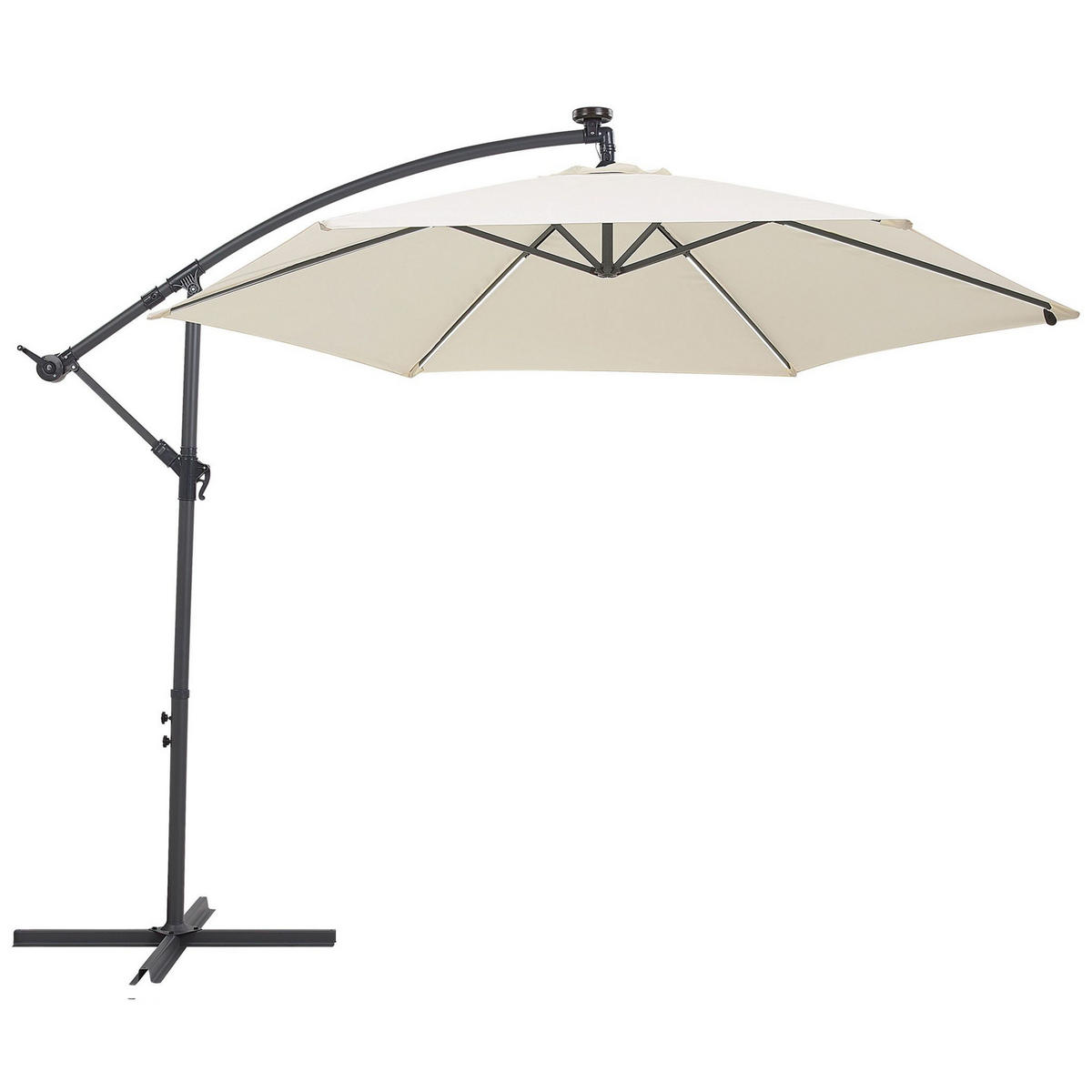 SONNENSCHIRM LED Solar Beleuchtung beige 285 cm Corval - Beige/Grau, Textil (285/285cm) - Beliani
