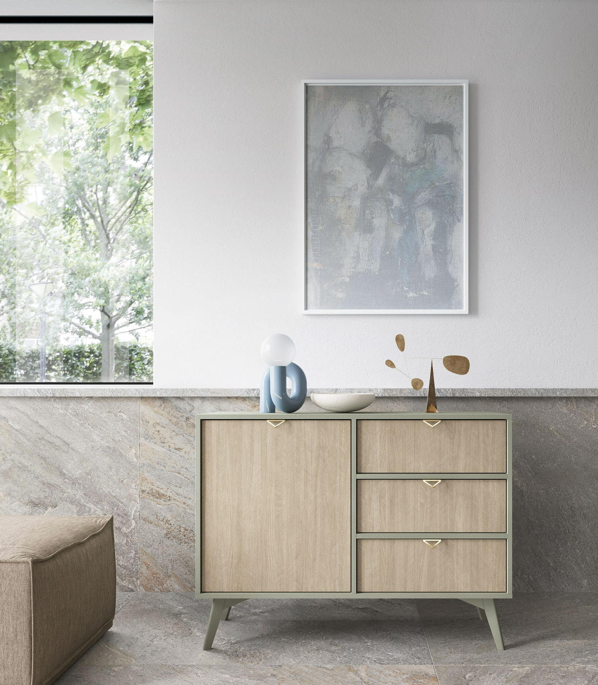 KOMMODE - Abeto Grün SD106 - Eichefarben/Grün, Holz (106/80/38cm) - Möblo
