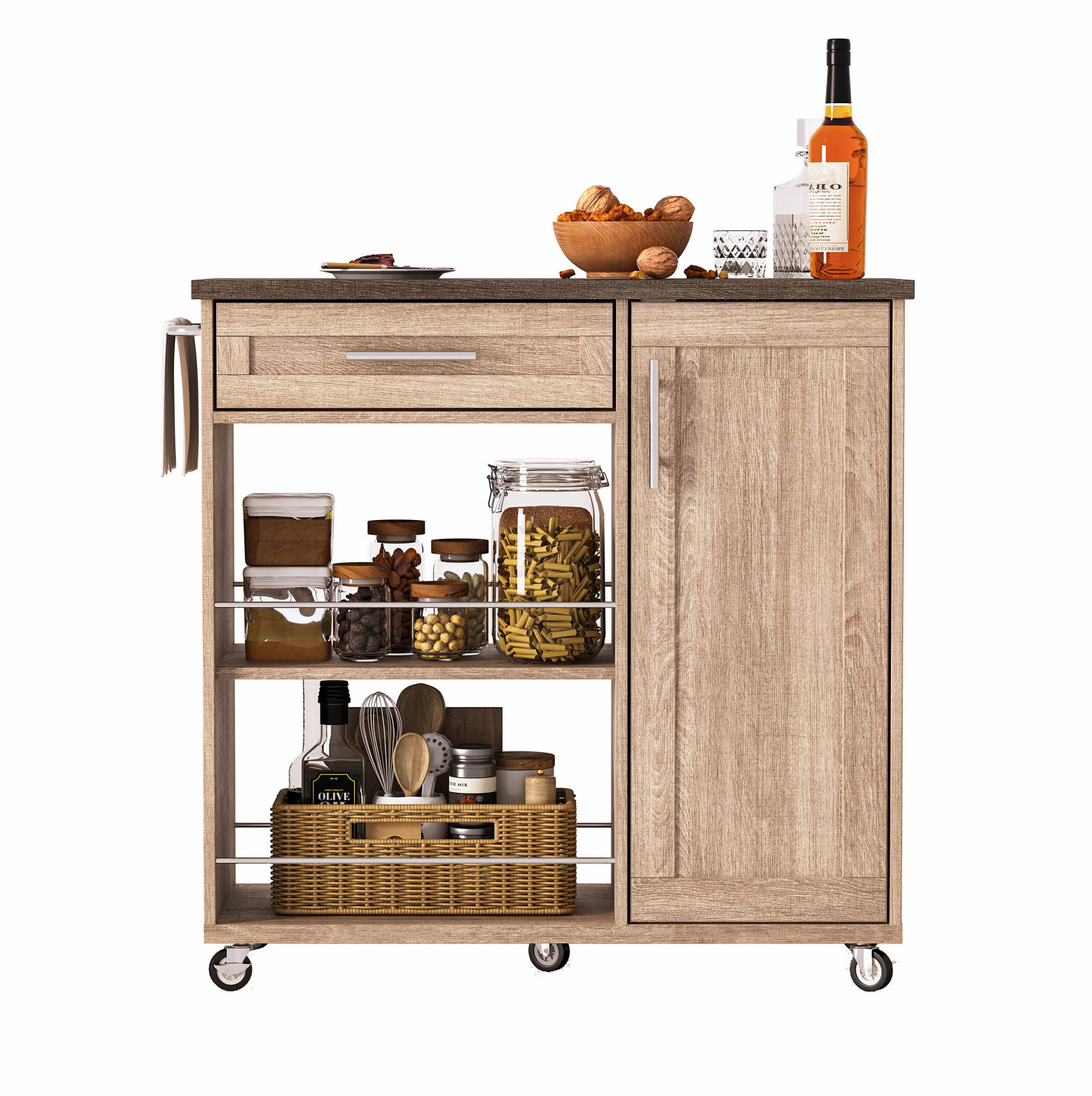KÜCHENWAGEN mit Schublade 90 x 62 x 90 cm MDF Natural - Naturfarben, Holz (40/89.5/96cm) - Beauniv