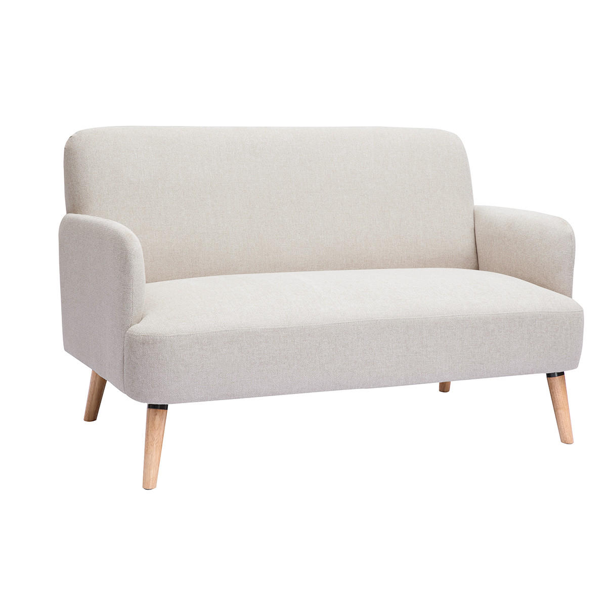 SOFA 2-Sitzer Beiger Stoff Samteffekt Helles Holz ISKO - Beige, Textil (131/81/76.5cm) - Miliboo