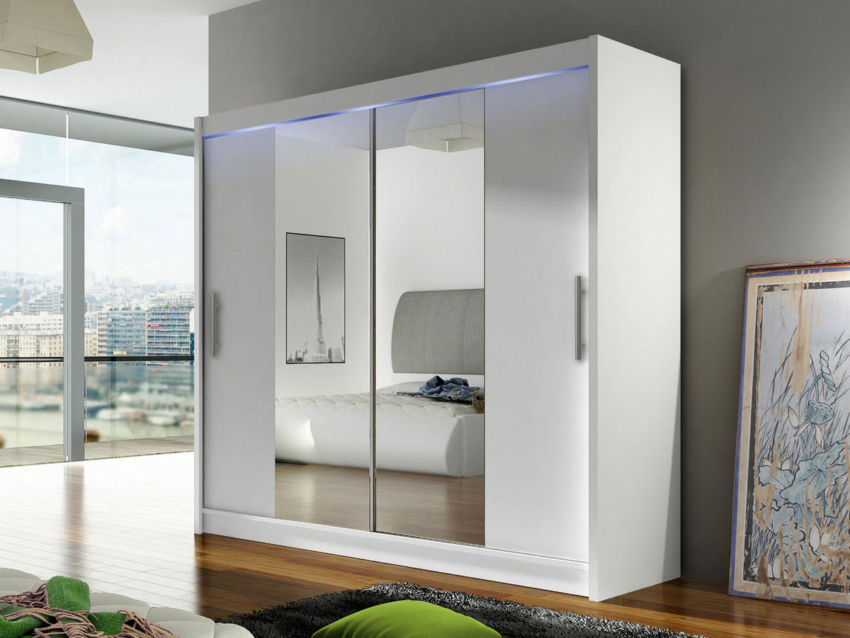KLEIDERSCHRANK London II, mit RGB LED Beleuchtung - Silberfarben/Weiß, Holzwerkstoff/Kunststoff (180/215/58cm) - MIRJAN24
