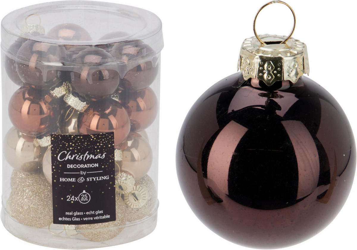 CHRISTBAUMKUGEL Basic Braun 24er Set 2.5X2.5X2.5 cm Glas - Braun, Glas (2.5/2.5/2.5cm) - Mondex