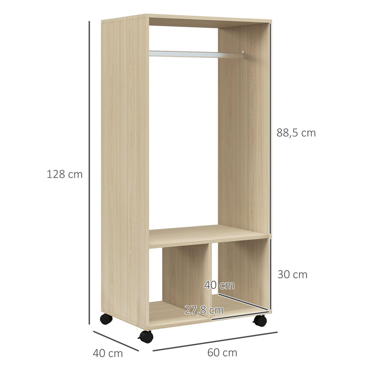 KLEIDERSCHRANK Braun 1 Stück - Braun, Naturmaterialien (40/128/60cm) - GiPP