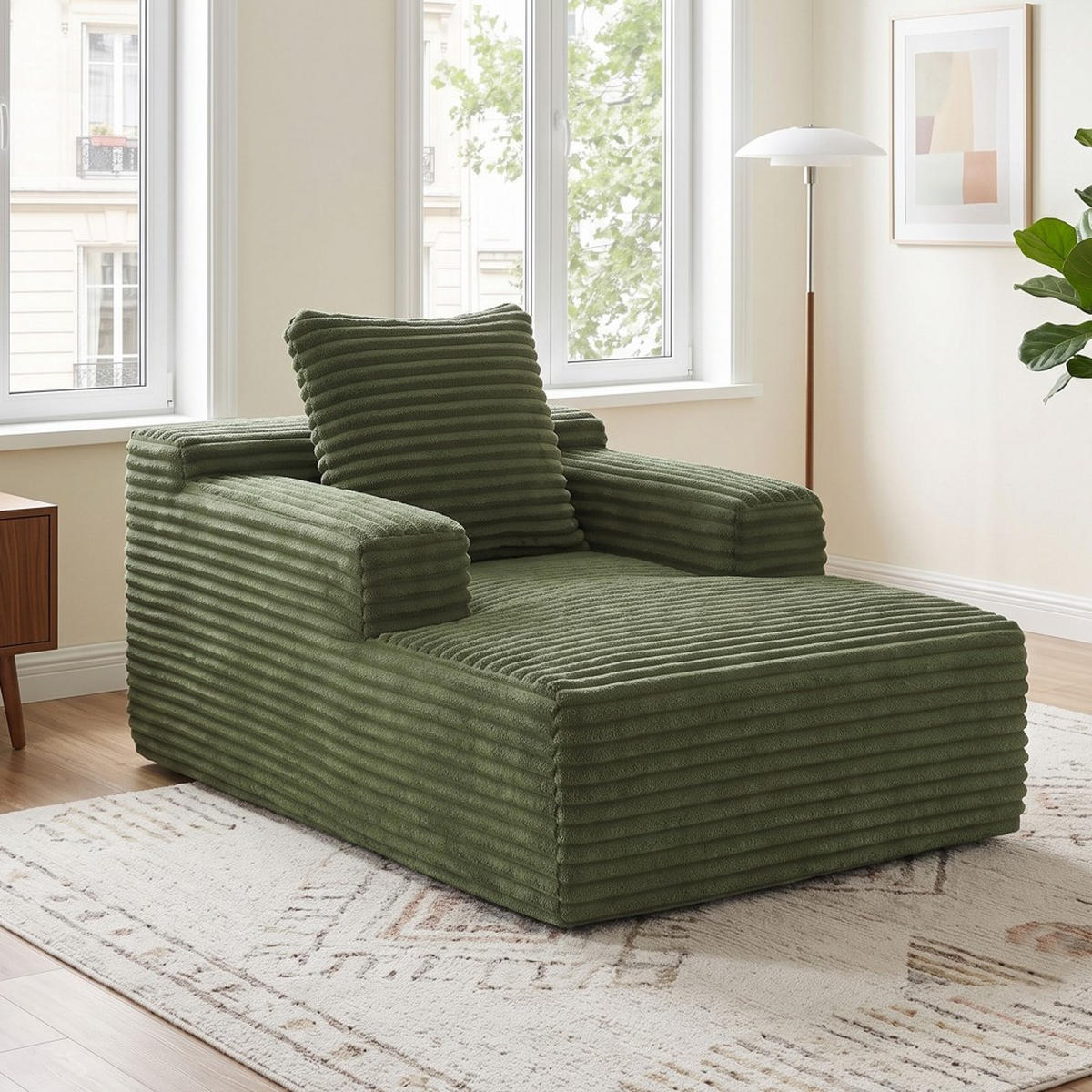 SOFA Manšestrová lenoška zelená bez montáže - zelená barva, textil (81/50/117cm) - Urban Meuble