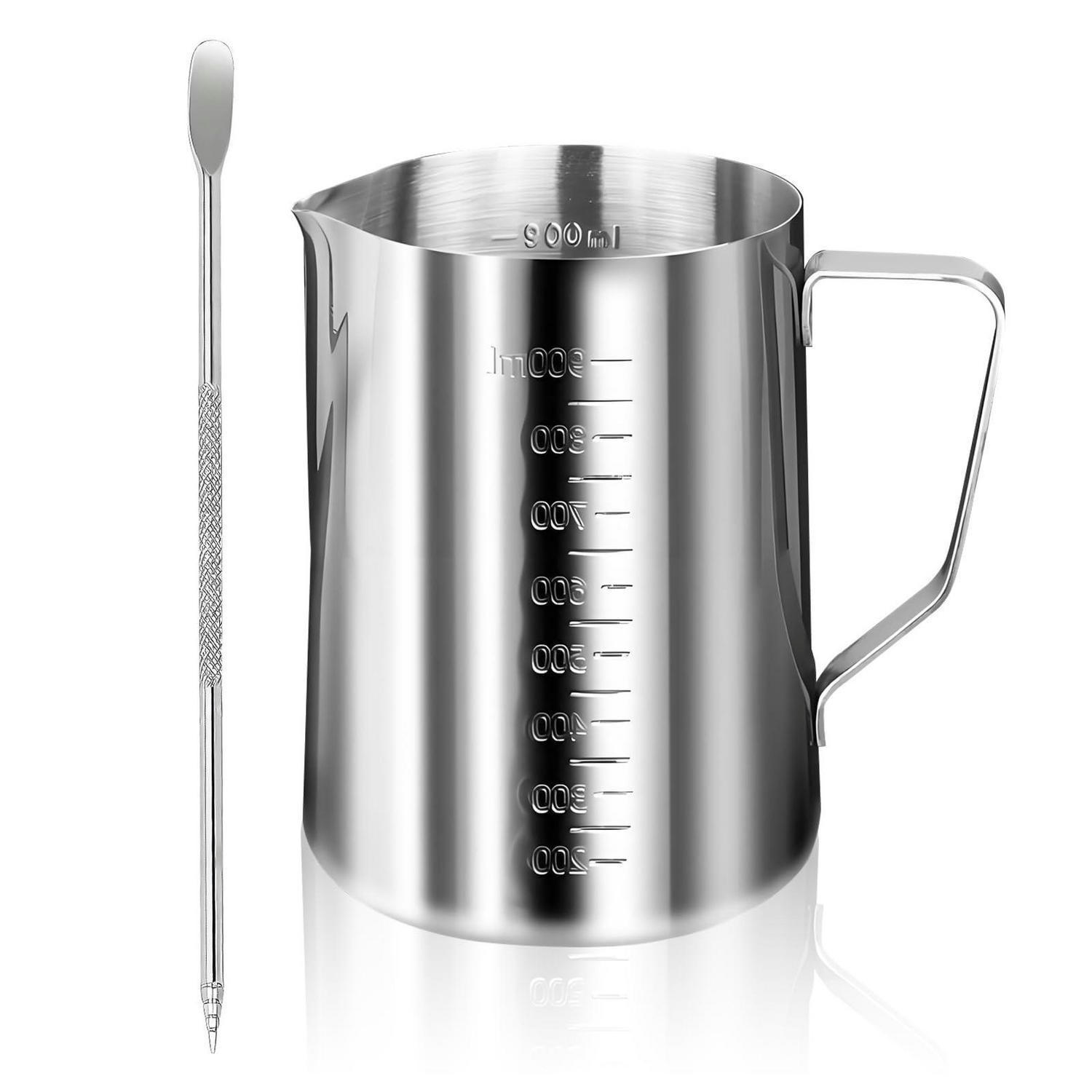 MESSBECHER Edelstahl 1L mit Rührstab - Silberfarben, Metall (0.9L)